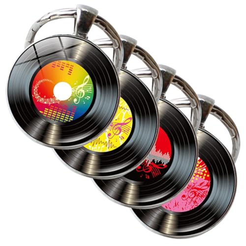 LABRIMP 4 Stück Teiliges Schallplatten Schlüsselanhänger Anhänger aus Musik Dekoration für Schlüssel Taschen Vielseitig Verwendbar Geschenkidee von LABRIMP