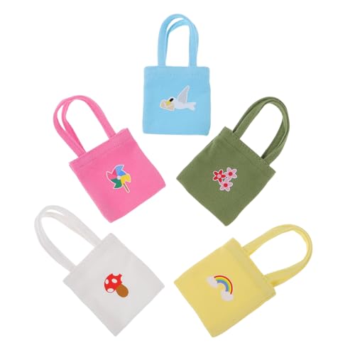 LABRIMP 5 Stück Teiliges Mini Canvas Handtaschen Bunte Puppen Schultertaschen Kleine Tragetaschen für Puppenhaus Zubehör von LABRIMP