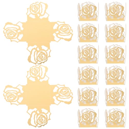 LABRIMP 50 Stück Dekorative Schokoladentrays aus Papier mit Blumenrand für Hochzeiten und Partys Verpackungsmaterial für Süßigkeiten und Desserts Reflektierendes Gold von LABRIMP