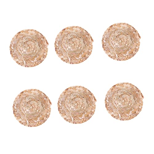 LABRIMP 6 Stück Handgefertigte Mini Strohhüte Krempe Gewebte Sommer Kopfbedeckung für Puppen DIY Bastelbedarf Geeignet für Puppen und Bären Dekoration von LABRIMP