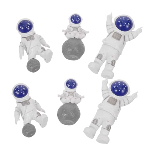 LABRIMP 6 Stück Teiliges Mini Astronaut Harz Figuren Detailreiche Weltraum Deko für Kuchen Schreibtisch Lebendige Farben Leichte Wiederverwendbare Weltraum Ornamente für Kindergeburtstag von LABRIMP