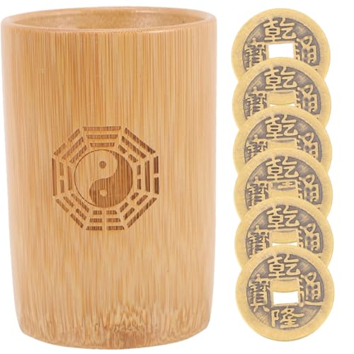 LABRIMP Chinesisches Bambusrohr mit Antiken Kupfermünzen Vintage Divination Spielrequisiten für Familie Tempel Feng Shui Ritual von LABRIMP