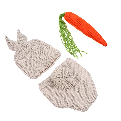 LABRIMP Fotokostüm Set Monate Handgefertigt Gestrickt Kaninchen Outfit mit Mütze und Karotte Neugeborenen Fotografie Requisiten für Tage Fotoshooting Weiche Babybekleidung für Süße von LABRIMP
