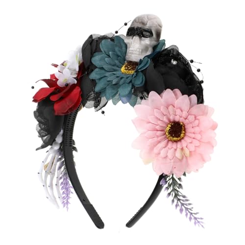 LABRIMP Halloween Blumen Stirnband mit Realistischen Stoffblumen und Schädelmotiv Komfortabel und Farbenfroh Geeignet für Erwachsene und Haarschmuck Accessoire für Halloween Cosplay und von LABRIMP
