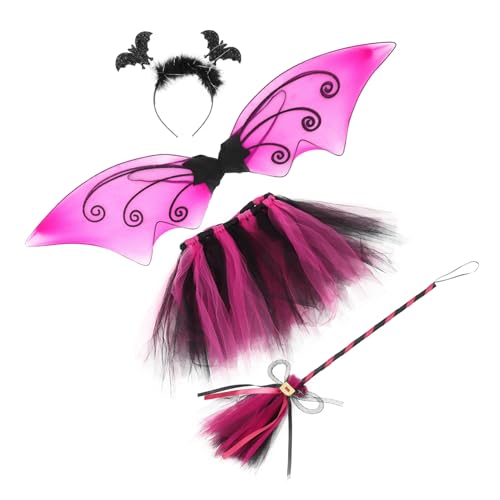 LABRIMP Halloween Kostüm Set Fledermaus Flügel Tüllrock Teiliges Cosplay Outfit mit Elastischem Bund für Mädchen und Strapazierfähig von LABRIMP