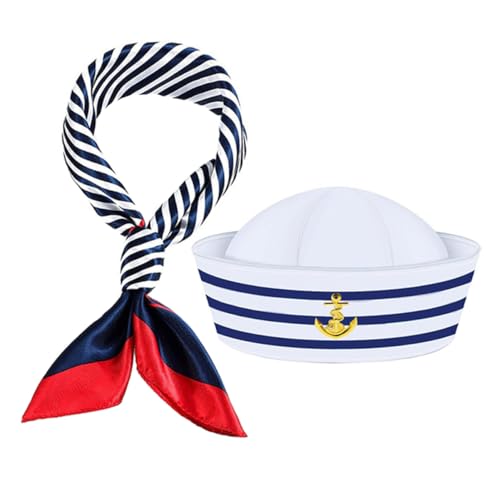 LABRIMP Kapitänsmütze und Schal Set Gestreifte Matrosenhut und Schal für Damen Herren und Nautische Kostüme für Karneval Mottopartys und Cosplay Kopfumfang Weiche Materialien für Höchsten LABRIMP Kapitänsmütze und Schal Set Gestreifte Matrosenhut und Schal für Damen Herren und Nautische Kostüme für Karneval Mottopartys und Cosplay Kopfumfang Weiche Materialien für Höchsten von LABRIMP