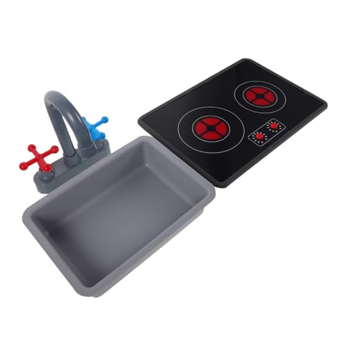 LABRIMP Küchenspielset mit Realistischem Wasserhahn und Induktionskochfeld Licht und Soundeffekte Pädagogisches Rollenspielzubehör für Jungen und Mädchen Interaktives Küchengeräte Set von LABRIMP