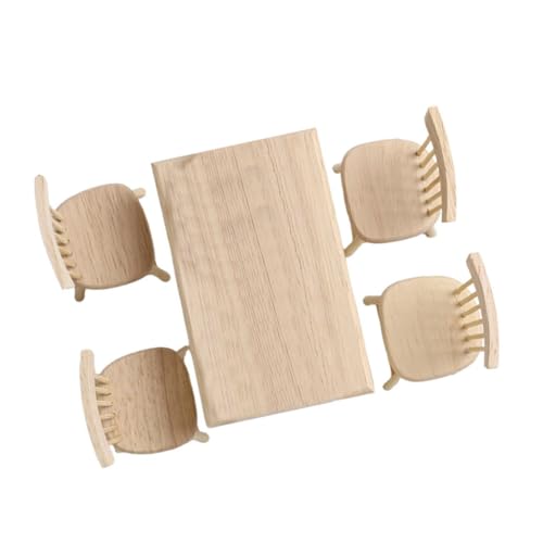 LABRIMP Maßstab Beige Miniatur Holztisch und Stühle Langlebige Miniaturmöbel für Puppenhaus Dekoration und Kindertisch Zubehör von LABRIMP