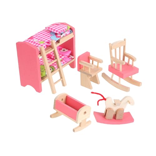 LABRIMP Maßstab Holz Puppenhaus Etagenbett Holzmöbel Set Miniatur Puppenbett für Puppenhaus Schlafzimmer Szenen Langlebig Detailgetreu für Dekoration von LABRIMP