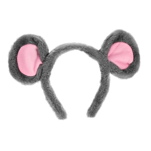 LABRIMP Maus Stirnband Haarband Süße Ohren Satin Tierohr Stirnband Cosplay Charakter Grau Plüsch Tier Stirnbänder Hallo Rattenohr Erwachsene Pelzig Groß Cosplay von LABRIMP