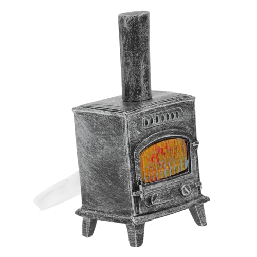 LABRIMP Miniatur Resin Kamin Modell mit Beleuchtung Puppenhaus Möbel Deko Langlebig Fein Verarbeitet Geeignet für Mikro Landschafts und DIY Dekorationen Schwarzes Mini Wohnzimmer von LABRIMP