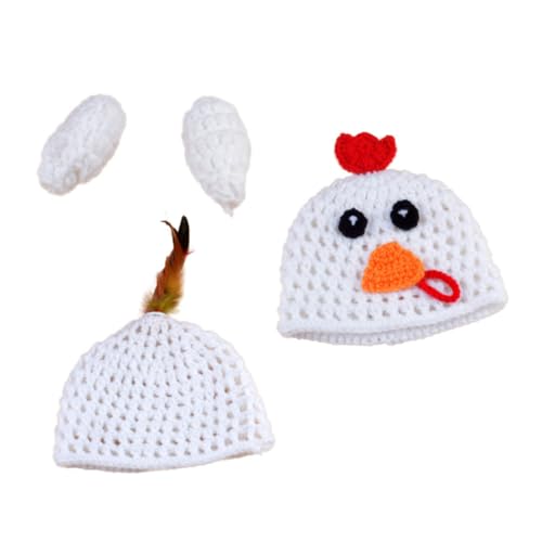 LABRIMP Neugeborenen Strick Fotoprop Weiß mit Handgestrickter Mütze und Overall Babyfoto Requisiten für Babyshooting Festliche Babykleidung für Weihnachten und Besondere Anlässe von LABRIMP