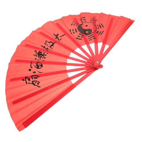 LABRIMP Tai Chi Fächer Rot Leichter Handventilator mit Lautem Klang für Kung Fu Tanz Performance und Fitness Handgehaltener Faltbarer Chinesischer Tanzfächer für Einzel Gruppenvorführungen von LABRIMP