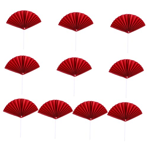 LABRIMP Teiliges Tortendeko Papierfächer Cake Picks Rote Fächer Form Kuchenstecker für Geburtstagsparty Kreative Tortenaufsätze aus Hochwertigem Papier Festliche Kuchen Dekoration von LABRIMP