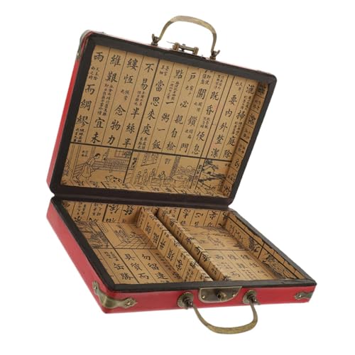 LABRIMP Tragbarer Mahjong Aufbewahrungskoffer aus Natürlichem Holz und PU Stabile Box mit Griffdesign Anwendung für Mahjong und Zubehör Praktischer Organizer für Zuhause und Unterwegs von LABRIMP