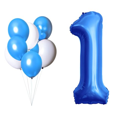 LAC EVERYTHING EVERYWHERE Luftballon 1. Geburtstag Blau - Set mit 5 Blauen + 3 Weißen Ballons – Deko für 1. Geburtstag Junge – Folienballon Zahl Kindergeburtstag – Helium oder Luft Aufblasbar von LAC EVERYTHING EVERYWHERE