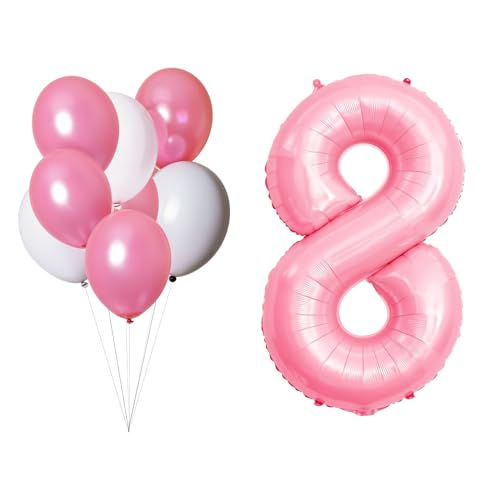 LAC EVERYTHING EVERYWHERE Luftballon 8 Zahl - Set mit 5 Rosa + 3 Weißen Ballons - Geburtstagsdeko Mädchen 8 Jahre - Luftballons Rosa Weiß Kindergeburtstag – Helium oder Luft Aufblasbar von LAC EVERYTHING EVERYWHERE