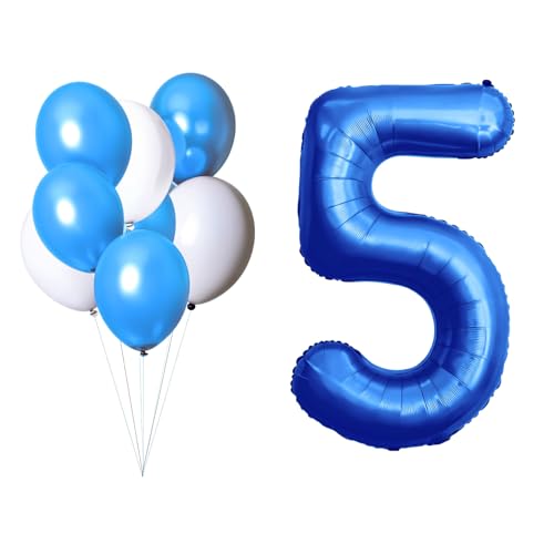 LAC Luftballon 5 Jahre - Set 5 Stück Blau Ballons Und 3 Stück Weiße Ballons - Helium Luftballons Kinder 5 Geburtstag Junge LAC Luftballon 5 Jahre - Set 5 Stück Blau Ballons Und 3 Stück Weiße Ballons - Helium Luftballons Kinder 5 Geburtstag Junge von LAC EVERYTHING EVERYWHERE