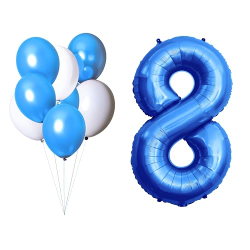 LAC Luftballon 8. Geburtstag Junge - Set 5 Stück Blau Ballons Und 3 Stück Weiße Ballons - Luftballons Zahlen Birthday Balloons LAC Luftballon 8. Geburtstag Junge - Set 5 Stück Blau Ballons Und 3 Stück Weiße Ballons - Luftballons Zahlen Birthday Balloons von LAC EVERYTHING EVERYWHERE