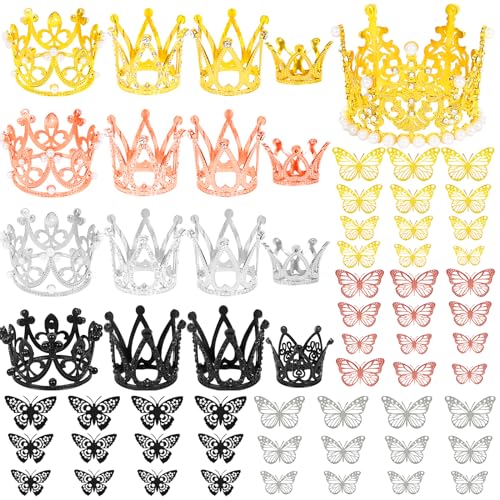 65 Stück Kronen- und Schmetterlings-Kuchendekoration – 48 Schmetterlinge und 17 Kronen von LACGO