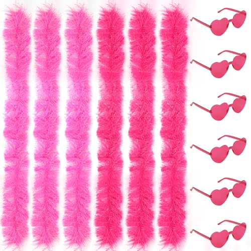 LACGO 6 x rosa Federboas mit 6 Gläsern, künstliche flauschige Boas, Dekoration, Verkleidung für Frauen, herzförmige randlose Sonnenbrille, Party-Zubehör für Mädchen, Junggesellinnenabschied, Halloween LACGO 6 x rosa Federboas mit 6 Gläsern, künstliche flauschige Boas, Dekoration, Verkleidung für Frauen, herzförmige randlose Sonnenbrille, Party-Zubehör für Mädchen, Junggesellinnenabschied, Halloween von LACGO