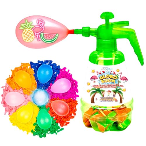 LACOSVI Injektorflasche zum schnellen Befüllen von Wasserballons, inkl. 200 Wasserballons, hergestellt biologisch abbaubar (Flasche + 200 Luftballons) von LACOSVI