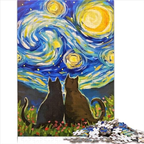 Puzzle 1000 Teile Katze Sternennacht Van Gogh Puzzle Puzzle für Erwachsene und Jugendliche Schwierigkeitsgrad Puzzle Holzpuzzle Lernspiel Spielzeug Familiendekoration 1000 Teile (75 x 50 cm) von LACOXA