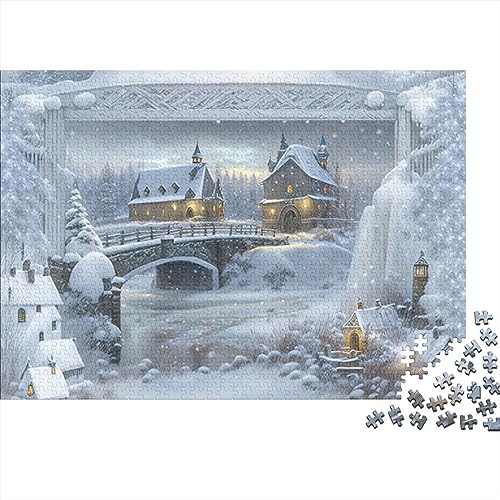 Schneelandschaft Kirche Erwachsene Spaß 1000 Teile Puzzle Dekoration Stressabbau Spielzeug Intellektuelles Spiel Bildungsspiel 1000 Stück (75x50cm) von LACOXA