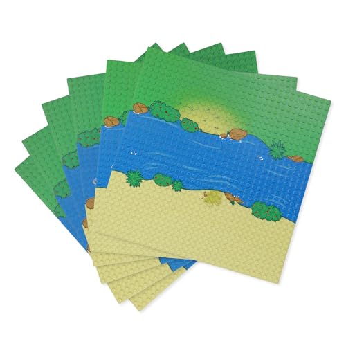 LADAMI 6 Platten Set Bauplatte, Kompatibel mit Meisten Marken, 25.5 ×25.5cm,Tropischer Regenwald- Baseplate für Kreatives Spielen,Geschenke für Familie und Freunde (4 Kurve + 2 Gerade) von LADAMI