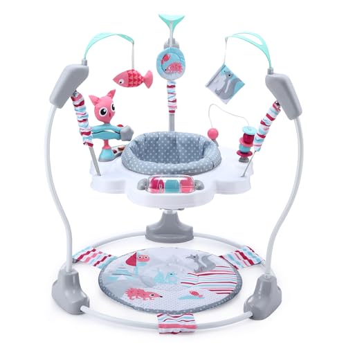 LADIDA Stationary Jumper Jumperoo Baby-Aktivitätszentrum mit interaktivem Spielzeug, um 360° drehbarer Sitz, Musikspielzeug und höhenverstellbar (Nordic Forest Pink) von LADIDA