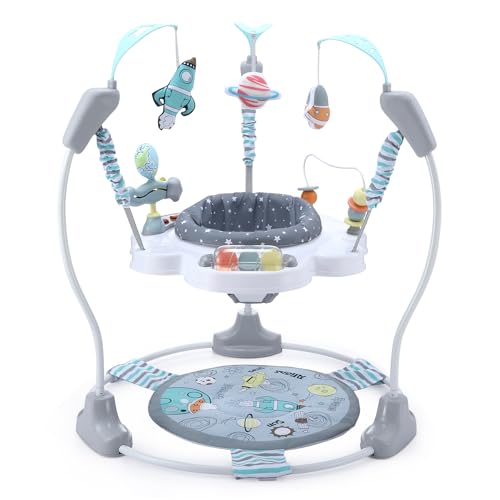 LADIDA Stationary Jumper Jumperoo Baby-Aktivitätszentrum mit interaktivem Spielzeug, um 360° drehbarer Sitz, Musikspielzeug und verstellbare Höhen (Space Tour Grau) von LADIDA