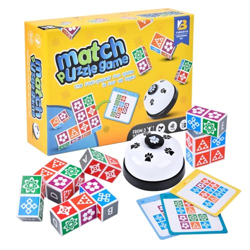 LADVATKIN Hölzerne Matching Game Puzzle Spiele, Shape Pattern Block Brain Game 2.0 mit Glocke für Family Night, Match Puzzles Building Cubes Toy Board Games für Kinder und Erwachsene von LADVATKIN