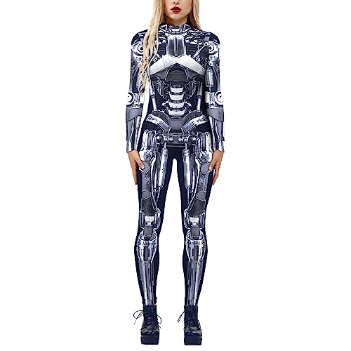 LAEMILIA Damen Herren Roboter Punk Jumpsuit Catsuit 3D-Druck Cosplay Kostüme Halloween Bodysuit Rollenspiel Karneval Party von LAEMILIA