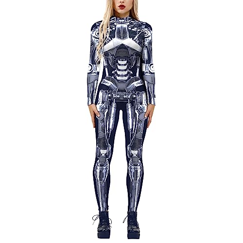 LAEMILIA Frauen Männer Roboter Punk Jumpsuit Catsuit 3D Druck Cosplay Kostüme Halloween Bodysuit Rollenspiel Karneval Party von LAEMILIA