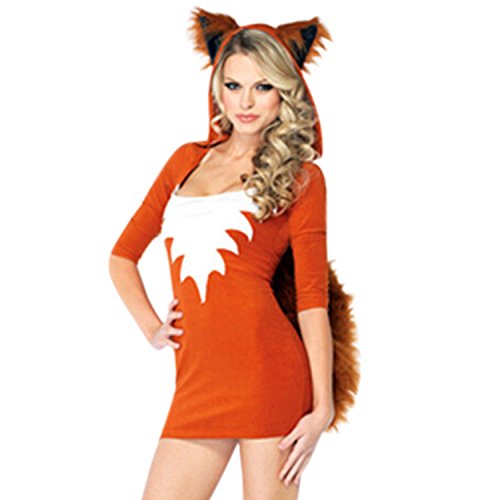 LAEMILIA Halloween Fuchs Kostüm Tier Damen Kleid Cosplay Erwachsene Tierkostüm Fasching Kapuzenkleid (0345-Fuchs) von LAEMILIA