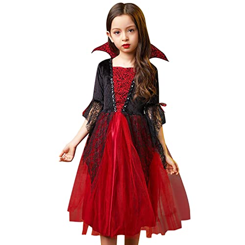 LAEMILIA Halloween Vampirkleid Kostüm Kinder schwarz rot Prinzessin Vampire Dracula Cosplay Verkleidung für Karneval Fasching Party 3-4 Jahre von LAEMILIA
