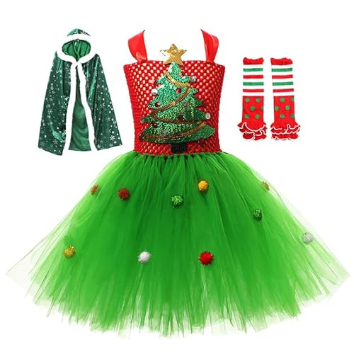 LAEMILIA Mädchen-Weihnachtskostüm für Kinder, ärmelloses Tüllkleid, mit Kapuze, Weihnachtsmannumhang, Weihnachtsbaum-Stirnband, Beinstulpen für kleine Mädchen im Alter von 2–12 Jahren LAEMILIA Mädchen-Weihnachtskostüm für Kinder, ärmelloses Tüllkleid, mit Kapuze, Weihnachtsmannumhang, Weihnachtsbaum-Stirnband, Beinstulpen für kleine Mädchen im Alter von 2–12 Jahren von LAEMILIA