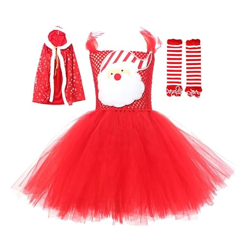 LAEMILIA Mädchen-Weihnachtskostüm für Kinder, ärmelloses Tüllkleid, mit Kapuze, Weihnachtsmannumhang, Weihnachtsbaum-Stirnband, Beinstulpen für kleine Mädchen im Alter von 2–12 Jahren LAEMILIA Mädchen-Weihnachtskostüm für Kinder, ärmelloses Tüllkleid, mit Kapuze, Weihnachtsmannumhang, Weihnachtsbaum-Stirnband, Beinstulpen für kleine Mädchen im Alter von 2–12 Jahren von LAEMILIA