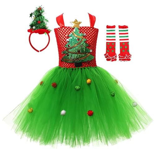 LAEMILIA Mädchen-Weihnachtskostüm für Kinder, ärmelloses Tüllkleid, mit Kapuze, Weihnachtsmannumhang, Weihnachtsbaum-Stirnband, Beinstulpen für kleine Mädchen im Alter von 2–12 Jahren LAEMILIA Mädchen-Weihnachtskostüm für Kinder, ärmelloses Tüllkleid, mit Kapuze, Weihnachtsmannumhang, Weihnachtsbaum-Stirnband, Beinstulpen für kleine Mädchen im Alter von 2–12 Jahren von LAEMILIA