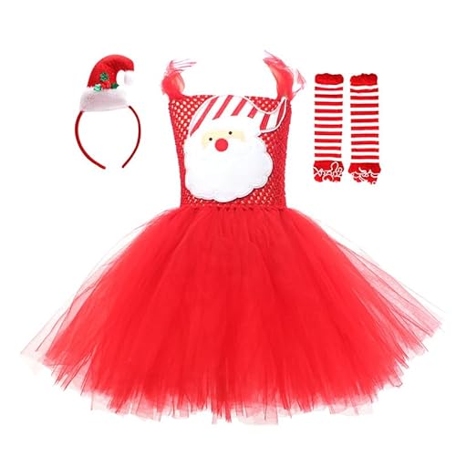 LAEMILIA Mädchen-Weihnachtskostüm für Kinder, ärmelloses Tüllkleid, mit Kapuze, Weihnachtsmannumhang, Weihnachtsbaum-Stirnband, Beinstulpen für kleine Mädchen im Alter von 2–12 Jahren von LAEMILIA