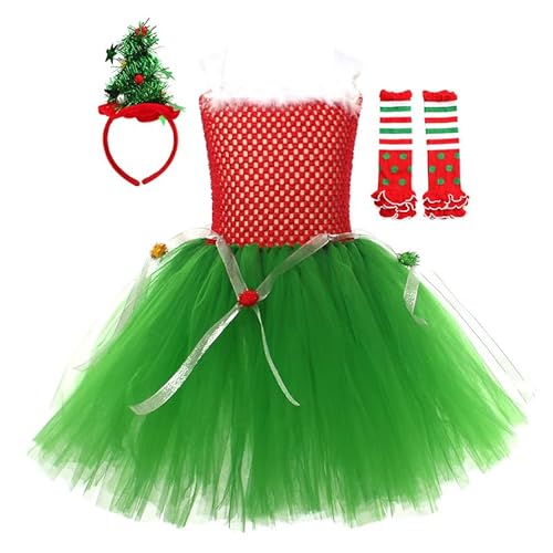 LAEMILIA Mädchen-Weihnachtskostüm für Kinder, ärmelloses Tüllkleid, mit Kapuze, Weihnachtsmannumhang, Weihnachtsbaum-Stirnband, Beinstulpen für kleine Mädchen im Alter von 2–12 Jahren LAEMILIA Mädchen-Weihnachtskostüm für Kinder, ärmelloses Tüllkleid, mit Kapuze, Weihnachtsmannumhang, Weihnachtsbaum-Stirnband, Beinstulpen für kleine Mädchen im Alter von 2–12 Jahren von LAEMILIA