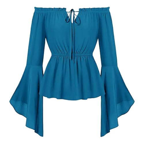 LAEMILIA Mittelalterliches Piratenhemd für Damen, Glockenärmel, Renaissance-Bluse, Vintage, schulterfrei, Schnürung, Gothic-Top, Halloween-Kostüme, Erwachsene, Größen 36-50 (S-XXL) von LAEMILIA