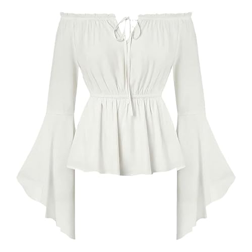 LAEMILIA Mittelalterliches Piratenhemd für Damen, Glockenärmel, Renaissance-Bluse, Vintage, schulterfrei, Schnürung, Gothic-Top, Halloween-Kostüme, Erwachsene, Größen 36-50 (S-XXL) von LAEMILIA