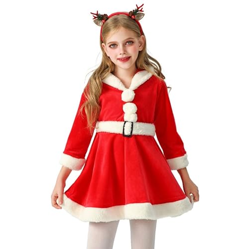 LAEMILIA Weihnachtskleid für Kinder, Mädchen, Weihnachtsmann-Outfit, Rentier-Verkleidung, Miss Claus, Samt, Weihnachtskleidung für kleine Mädchen im Alter von 3–12 Jahren von LAEMILIA
