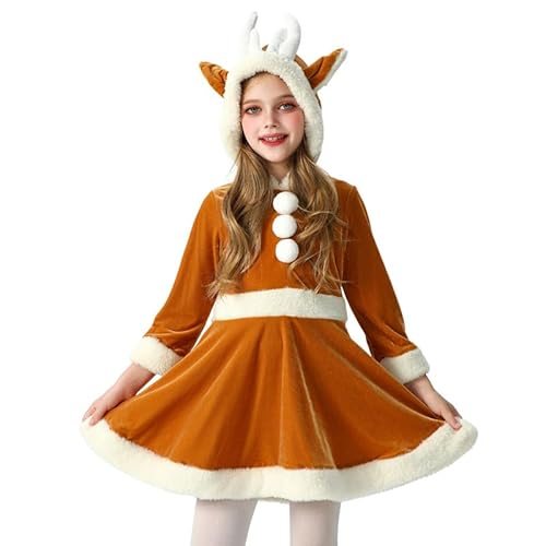 LAEMILIA Weihnachtskleid für Kinder, Mädchen, Weihnachtsmann-Outfit, Rentier-Verkleidung, Miss Claus, Samt, Weihnachtskleidung für kleine Mädchen im Alter von 3–12 Jahren von LAEMILIA