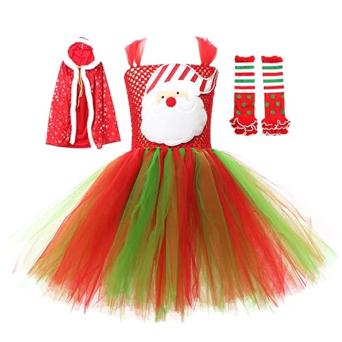 LAEMILIA Weihnachtskostüm für Mädchen - Ärmelloses Weihnachtskleid aus Tüll mit Kapuze - Weihnachtsmann Umhang - Weihnachtsbaum Stirnband - Beinstulpen für kleine Mädchen im Alter von 2-12 Jahren LAEMILIA Weihnachtskostüm für Mädchen - Ärmelloses Weihnachtskleid aus Tüll mit Kapuze - Weihnachtsmann Umhang - Weihnachtsbaum Stirnband - Beinstulpen für kleine Mädchen im Alter von 2-12 Jahren von LAEMILIA
