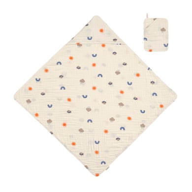 LÄSSIG Kapuzenbadetuch + Waschandschuh Blossom nature beige von Lässig