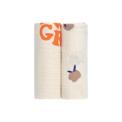 LÄSSIG Swaddle & Burp Blanket L 2 pcs Blossom nature, von Lässig