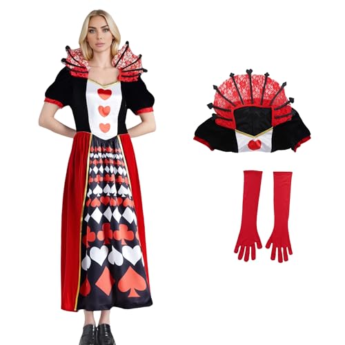 LAFUFU Iracebeth Kostüm Cosplay Alice Feind Cosplay Outfit Court Kleid für Halloween und Party (Rot, L) von LAFUFU