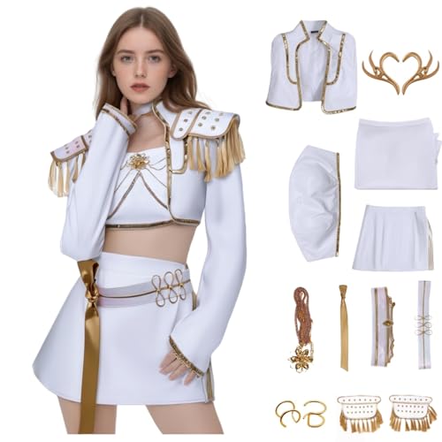 LAFUFU K-Pop-Kostüm, Cosplay, Kpop Tanzkostüme, Kleid, komplettes Set mit Ohrringen und Kopfschmuck, Damen-Kostüme für Erwachsene, für Halloween, Karneval, Party (Weiß, L) von LAFUFU